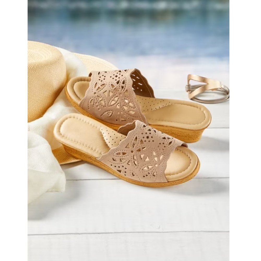 Women's Leather Cutwork Slides
